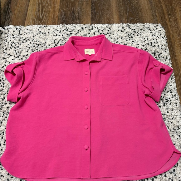 SEZANE Laurine Button Down Collared Boxy Shirt Sz S Small Hot Pink Loose Bright - Picture 2 of 11